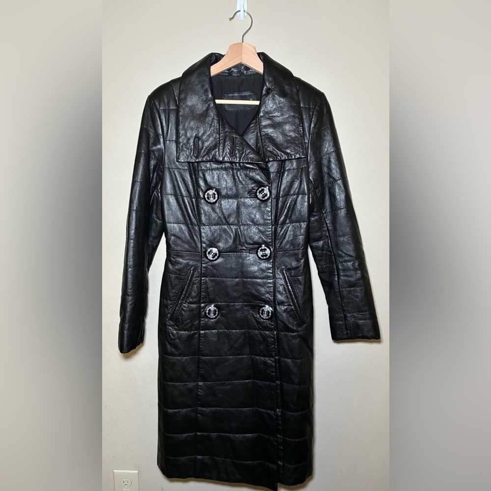 DAME E CAVALIERI Women’s Medium Black Genuine Leather Trench Coat